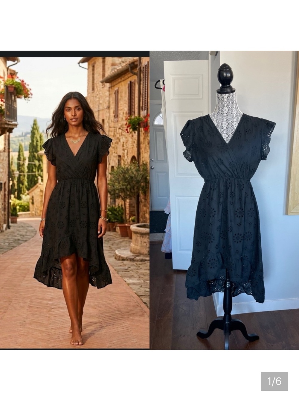 Large Valentina Naldi Designer 100% Cotton Made in Italy High Low Dress. Black.